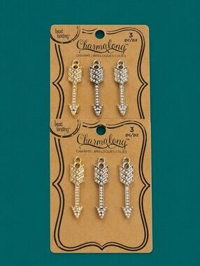 5/$25 CHARMALONG Set of Two Cards Rhinestone Metal Arrow Charm Pendants